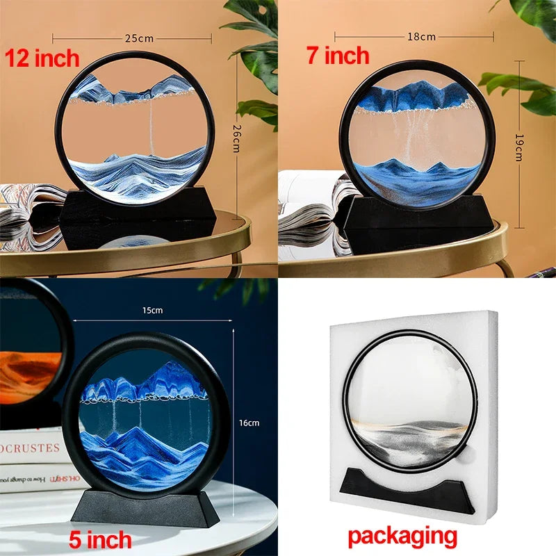 Hourglass Compact 3D Moving Sand Art Picture Round Glass Deep Sea Sandscape Hourglass Qu ...