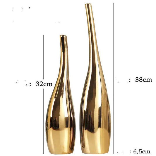 Nordic Gold Plating Ceramic Vases Model Room Home Decor - EMBER-HOME